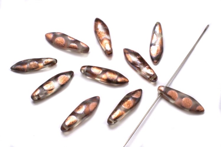 Бусины Dagger beads 16х5мм, отверстие 0,8мм, цвет 00030/2718A Crystal Capri Gold Dots, Etched, 736-126, 10шт Бусины Dagger beads 16х5мм, отверстие 0,8мм, цвет 00030/2718A Crystal Capri Gold Dots, Etched, 736-126, 10шт