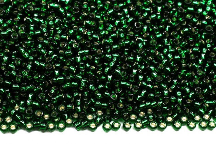 Бисер японский TOHO круглый 15/0 #0036 зеленый изумруд, серебряная линия внутри, 10 грамм Бисер японский TOHO круглый 15/0 #0036 зеленый изумруд, серебряная линия внутри, 10 грамм
