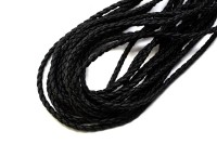 Шнур из искусственной кожи плетеный 4мм, цвет черный, 29-011, 1 метр