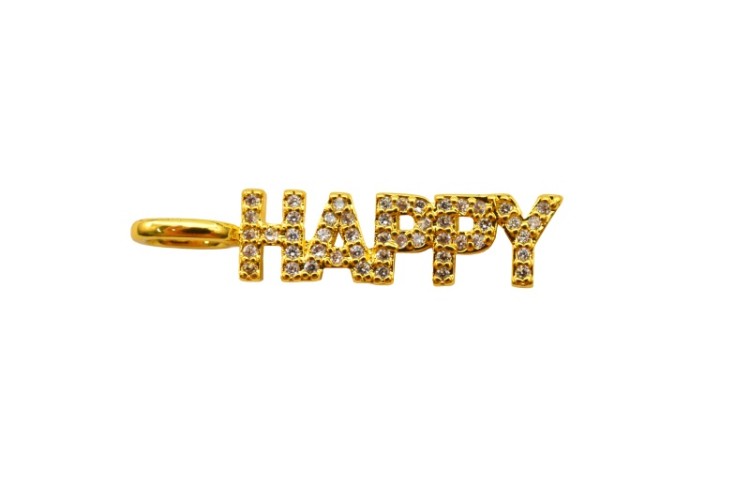 Подвеска HAPPY 26х6х2мм, отверстие 3,5х5,5мм, латунь/фианиты, золото, 22-738, 1шт Подвеска HAPPY 26х6х2мм, отверстие 3,5х5,5мм, латунь/фианиты, золото, 22-738, 1шт