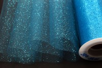 Фатин с глиттером средней жесткости, цвет голубой, ширина 14,5см, 100% полиэстер, 1035-025, 1 метр