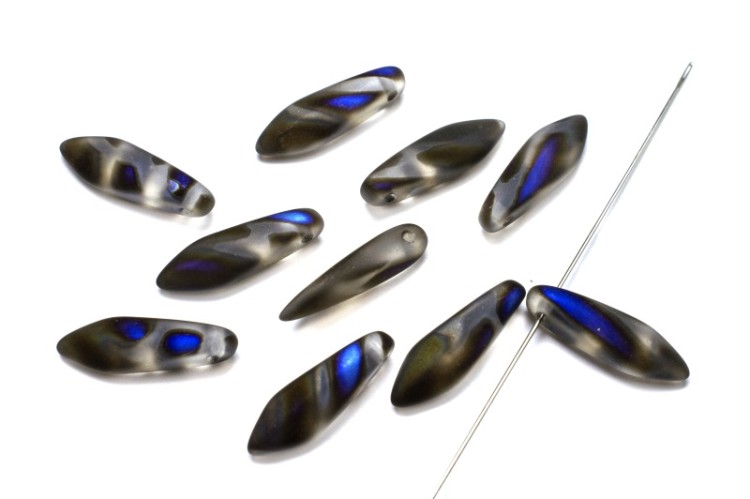 Бусины Dagger beads 16х5мм, отверстие 0,8мм, цвет 00030/2227V Crystal Azuro Stripes, матовый, 736-124, 10шт Бусины Dagger beads 16х5мм, отверстие 0,8мм, цвет 00030/2227V Crystal Azuro Stripes, матовый, 736-124, 10шт