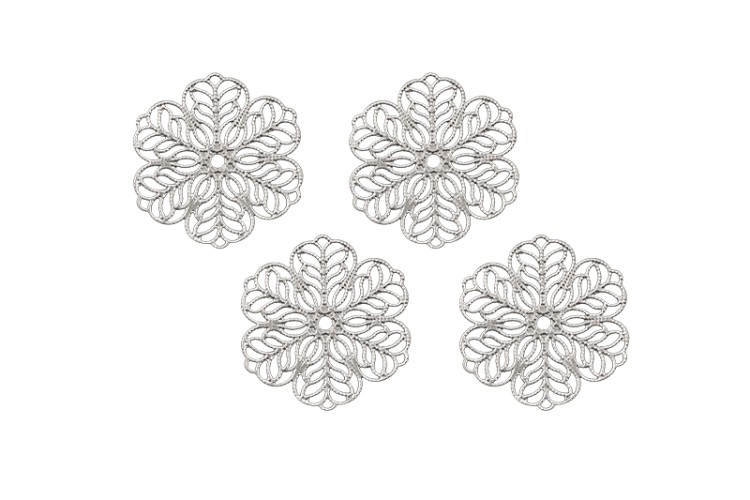 Коннектор-соединитель Цветок филигрань 30х27х0,5мм, отверстие 1мм, цвет стальной, хирургическая сталь, 14-042, 4шт Коннектор-соединитель Цветок филигрань 30х27х0,5мм, отверстие 1мм, цвет стальной, хирургическая сталь, 14-042, 4шт