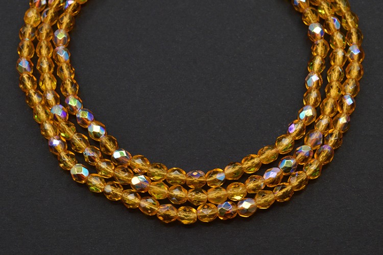 Бусины граненые Firepolish 4мм, отверстие 0,8мм, цвет 1006 топаз AB, 714-062, 1 нить (около 50шт) Бусины граненые Firepolish 4мм, отверстие 0,8мм, цвет 1006 топаз AB, 714-062, 1 нить (около 50шт)