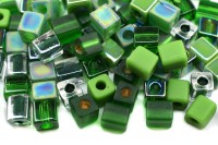 Бисер японский Miyuki Cube кубический 4мм #MIX35 оттенок зеленого, микс Green Medley, 10 грамм