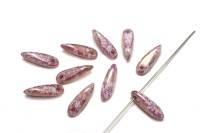 Бусины Dagger beads 11х3мм, отверстие 0,8мм, цвет 03000/15496 белый мел/фиолетовый мрамор, 736-114, 10шт