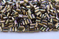 Бисер японский TOHO Bugle стеклярус 3мм #0999 черный алмаз радужный, золотая линия внутри, 5 грамм