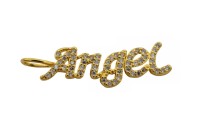 Подвеска Angel 29х8х1,8мм, отверстие 3х4мм, латунь/фианиты, золото, 18k позолота, 22-749, 1шт