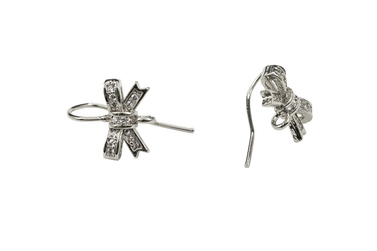 Швензы основы для серег Бантик 21х13х3,5мм, отверстие 2мм, цвет платина, медь/фианит, 21-127, 1 пара Швензы основы для серег Бантик 21х13х3,5мм, отверстие 2мм, цвет платина, медь/фианит, 21-127, 1 пара