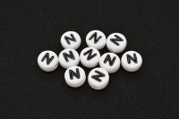 Бусина с буквой N 7х4мм, отверстие 1мм, цвет белый/черный, 540-112, 10шт