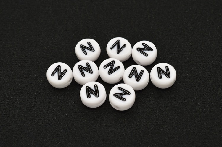 Бусина с буквой N 7х4мм, отверстие 1мм, цвет белый/черный, 540-112, 10шт Бусина с буквой N 7х4мм, отверстие 1мм, цвет белый/черный, 540-112, 10шт