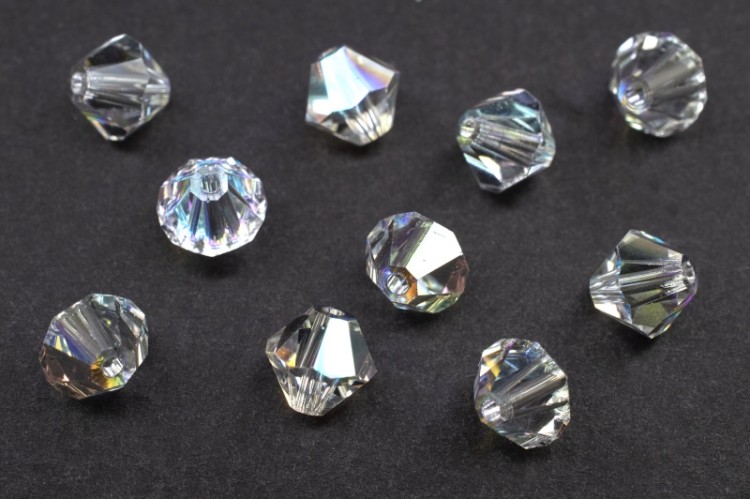 Бусины биконусы хрустальные 6мм, цвет CRYSTAL GLITTER, 747-016, 10шт Бусины биконусы хрустальные 6мм, цвет CRYSTAL GLITTER, 747-016, 10шт