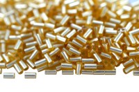 Бисер японский TOHO Bugle стеклярус 3мм #0022F светлый топаз матовый, серебряная линия внутри, 5 грамм