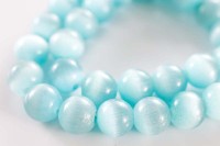 Бусина круглая Кошачий глаз 10мм, отверстие 1,5мм, цвет голубой, 548-022, 1 нить (~35см, 39шт)