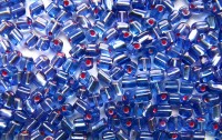 Бисер чешский PRECIOSA кубический 4х4мм 16018 синий, розовая линия внутри, косой срез, 50г