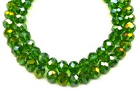Бусина стеклянная Рондель 8х6мм, цвет зеленый, гальваническое покрытие, 508-007, 10шт