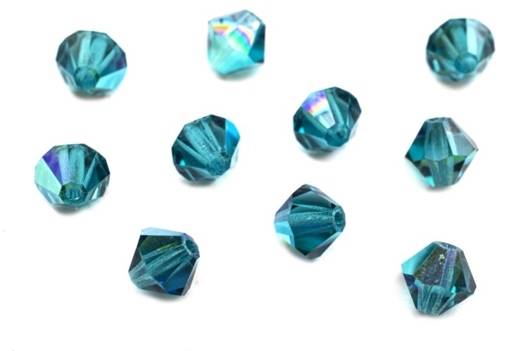 Бусины биконусы хрустальные 5мм, цвет INDICOLITE AB, 750-019, 10шт Бусины биконусы хрустальные 5мм, цвет INDICOLITE AB, 750-019, 10шт