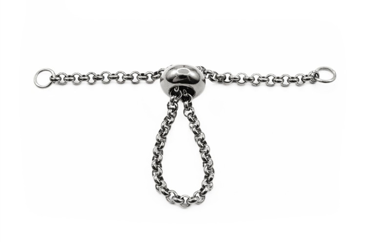 Бусина-слайдер с цепочкой 8х4мм, удлинитель 4-8см, цвет стальной, латунь/хирургическая сталь, 08-012, 1шт Бусина-слайдер с цепочкой 8х4мм, удлинитель 4-8см, цвет стальной, латунь/хирургическая сталь, 08-012, 1шт