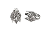 Концевик Цветок резной 21х14мм, внутренний диаметр 7-8мм, отверстие 1мм, цвет античное серебро, латунь, 01-025, 2шт