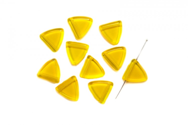 Бусина треугольная 12х12х12х2мм, цвет желтый, прозрачная, стеклянная, 735-030, 10шт Бусина треугольная 12х12х12х2мм, цвет желтый, прозрачная, стеклянная, 735-030, 10шт