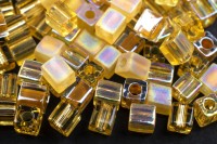 Бисер японский Miyuki Cube кубический 4мм #MIX28 оттенки янтарного, микс Amber/Gold Medley, 10 грамм
