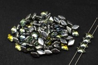 Бусины GemDuo 8х5мм, отверстие 0,8мм, цвет 00030/29801 прозрачный/уран, золотисто-зеленый, 709-204, 10г (около 64шт)