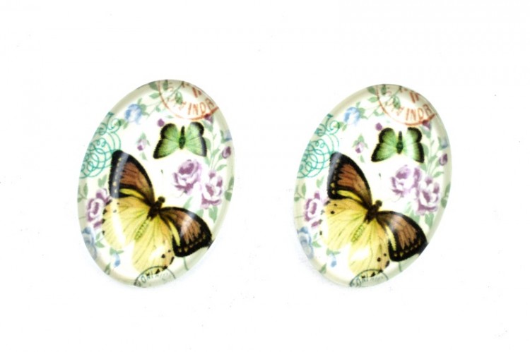 Кабошон стеклянный овальный с принтом Бабочки 25х18х6мм, цвет разноцветный, 2001-038, 1шт Кабошон стеклянный овальный с принтом Бабочки 25х18х6мм, цвет разноцветный, 2001-038, 1шт