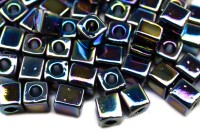 Бисер японский Miyuki Cube кубический 4мм #0401R черный, радужный непрозрачный, 10 грамм