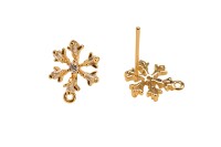 Гвоздики основы для серег Снежинка 13х10мм, отверстие 1мм, цвет золото, латунь/фианит, 21-122, 1 пара