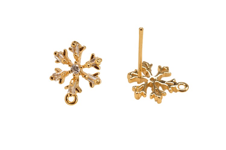 Гвоздики основы для серег Снежинка 13х10мм, отверстие 1мм, цвет золото, латунь/фианит, 21-122, 1 пара Гвоздики основы для серег Снежинка 13х10мм, отверстие 1мм, цвет золото, латунь/фианит, 21-122, 1 пара