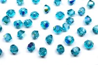 Бусины биконусы хрустальные 3мм, цвет BLUE ZIRCON AB, 745-064, 20шт