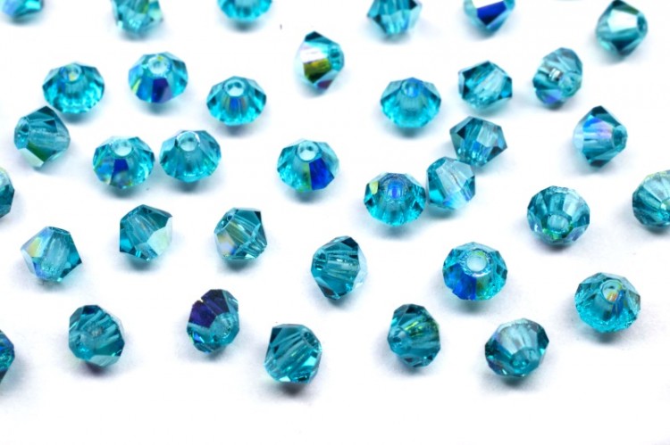 Бусины биконусы хрустальные 3мм, цвет BLUE ZIRCON AB, 745-064, 20шт Бусины биконусы хрустальные 3мм, цвет BLUE ZIRCON AB, 745-064, 20шт