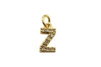 Подвеска-буква Z 12х6х3мм, отверстие 3мм, латунь/цирконий, золото, 18k позолота, 22-774, 1шт