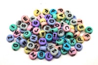 Бусины с буквами Алфавит 6,5х3мм, отверстие 1мм, цвет ассорти цветов/чёрный, 540-224, 10г (около 90шт)