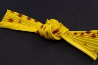 Лента шелковая Шибори, ширина 12см, цвет №128 желтый в красный горох, 20см