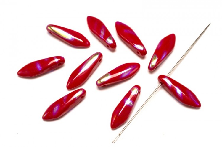 Бусины Dagger beads 16х5мм, отверстие 0,8мм, цвет 93200/2870V Opaque Red AB Stripes, 736-113, 10шт Бусины Dagger beads 16х5мм, отверстие 0,8мм, цвет 93200/2870V Opaque Red AB Stripes, 736-113, 10шт
