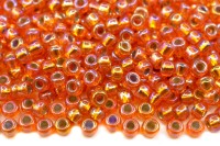 Бисер японский MIYUKI круглый 8/0 #1008 оранжевый, радужный, серебряная линия внутри, 10 грамм