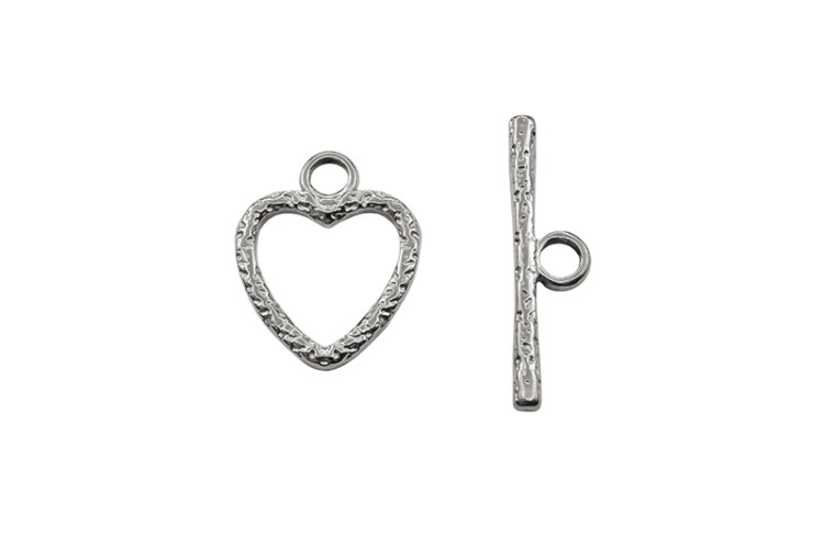 Замок тогл Сердце 17х14х2мм/22х6х2мм, отверстие 3мм, цвет стальной, хирургическая сталь, 12-059, 1 комплект Замок тогл Сердце 17х14х2мм/22х6х2мм, отверстие 3мм, цвет стальной, хирургическая сталь, 12-059, 1 комплект