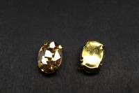 Кристалл Овал 14х10мм пришивной в оправе, цвет топаз/золото, стекло, 43-008, 2шт