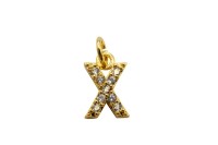 Подвеска-буква X 11х7х3мм, отверстие 3мм, латунь/цирконий, золото, 18k позолота, 22-760, 1шт
