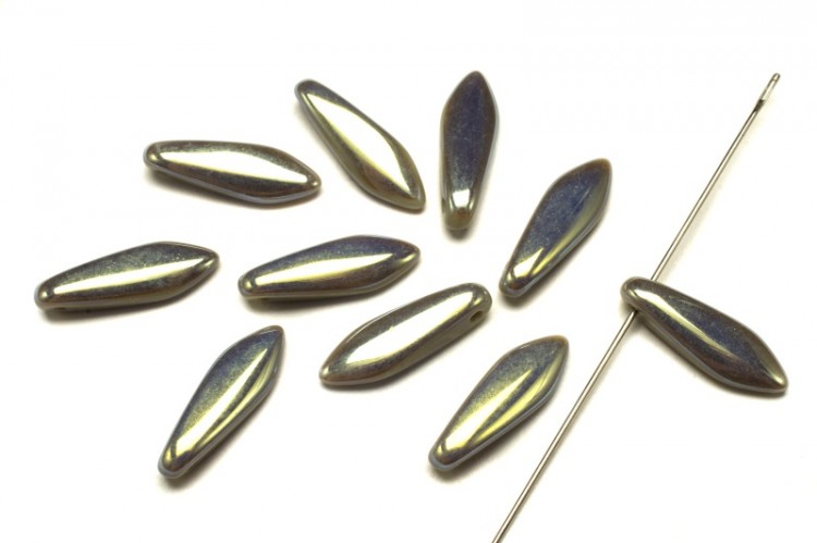 Бусины Dagger beads 16х5мм, отверстие 0,8мм, цвет 43020/28303 серый АВ непрозрачный, 736-111, 10шт Бусины Dagger beads 16х5мм, отверстие 0,8мм, цвет 43020/28303 серый АВ непрозрачный, 736-111, 10шт