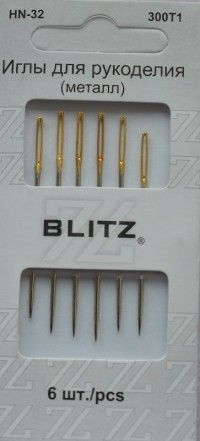 Набор игл BLITZ HN-32/300T1 для рукоделия, диаметр 1,05мм, золотое ушко, металл, 1034-140, 1 уп (6 шт)
