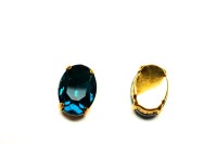 Кристалл Овал 14х10мм пришивной в оправе, цвет темно-синий/золото, стекло, 43-011, 2шт