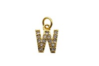Подвеска-буква W 12х9х3мм, отверстие 3мм, латунь/цирконий, золото, 18k позолота, 22-764, 1шт