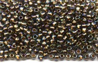 Бисер японский TOHO круглый 11/0 #0999 черный алмаз радужный, золотая линия внутри, 10 грамм