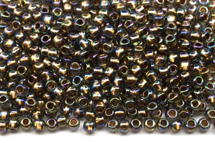 Бисер японский TOHO круглый 11/0 #0999 черный алмаз радужный, золотая линия внутри, 10 грамм Бисер японский TOHO круглый 11/0 #0999 черный алмаз радужный, золотая линия внутри, 10 грамм