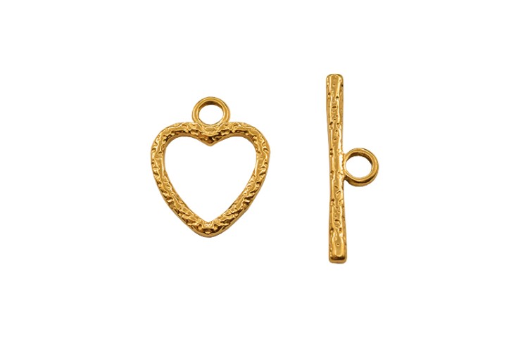 Замок тогл Сердце 17х14х2мм/22х6х2мм, отверстие 3мм, цвет золото, хирургическая сталь, 12-055, 1 комплект Замок тогл Сердце 17х14х2мм/22х6х2мм, отверстие 3мм, цвет золото, хирургическая сталь, 12-055, 1 комплект