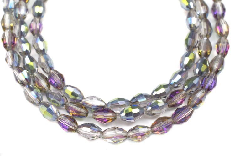 Бусина стеклянная граненая овальная 6х4мм, цвет серый/фиолетовый, частично гальваническое покрытие, 547-007, 10шт Бусина стеклянная граненая овальная 6х4мм, цвет серый/фиолетовый, частично гальваническое покрытие, 547-007, 10шт