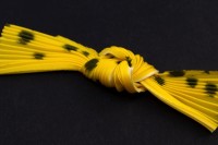 Лента шелковая Шибори, ширина 12см, цвет №125 желтый в черный горох, 20см