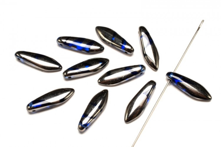 Бусины Dagger beads 16х5мм, отверстие 0,8мм, цвет 30060/2740V Sapphire Chrome Stripes, 736-110, 10шт Бусины Dagger beads 16х5мм, отверстие 0,8мм, цвет 30060/2740V Sapphire Chrome Stripes, 736-110, 10шт